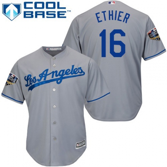 Youth Majestic Los Angeles Dodgers #16 Andre Ethier Authentic Grey Road Cool Base 2018 World Series MLB Jersey - Ujersey