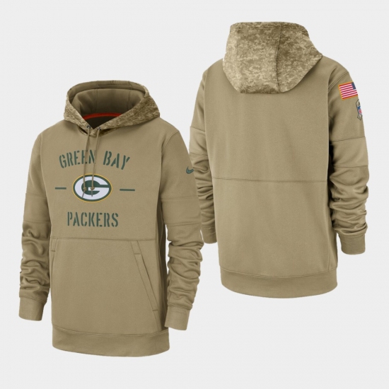 Men's Green Bay Packers Tan 2019 Salute to Service Sideline Therma Pullover Hoodie - Ujersey