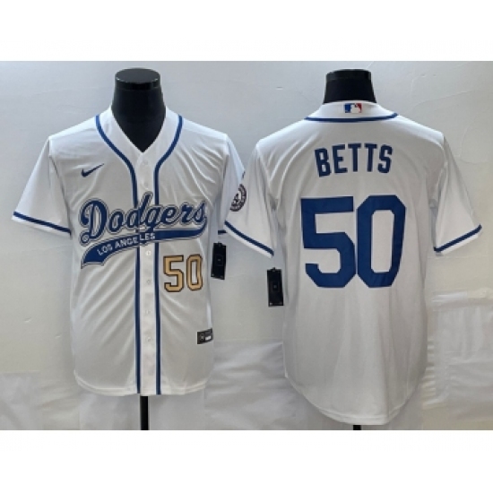 Men's Los Angeles Dodgers #50 Mookie Betts Number White Cool Base Stitched Baseball Jersey - Ujersey