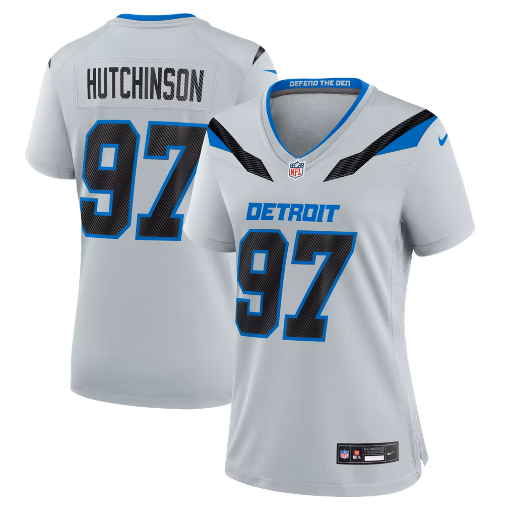 Women's Detroit Lions Aidan Hutchinson Nike Silver 2026 Rivalries Collection Game Jersey - Ujersey
