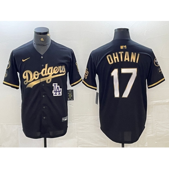 Men's Los Angeles Dodgers #17 Shohei Ohtani Black Gold Stitched Cool Base Nike Jersey - Ujersey