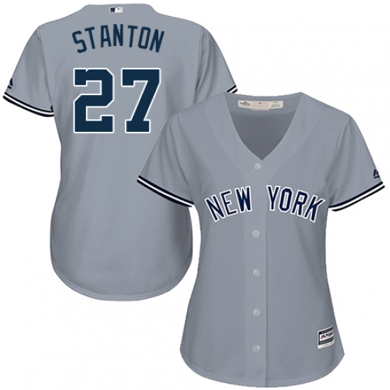 Women's Majestic New York Yankees #27 Giancarlo Stanton Authentic Grey Road MLB Jersey - Ujersey