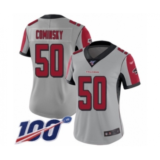 Women's Atlanta Falcons #50 John Cominsky Limited Silver Inverted Legend 100th Season Football Jersey - Ujersey