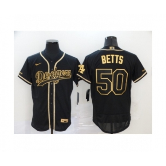 Men's Los Angeles Dodgers #50 Mookie Betts Black Gold 2020 Flexbase Jersey - Ujersey