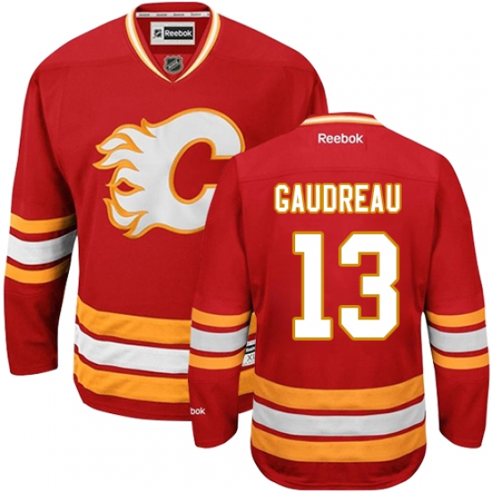 Men's Reebok Calgary Flames #13 Johnny Gaudreau Authentic Red Third NHL Jersey - Ujersey