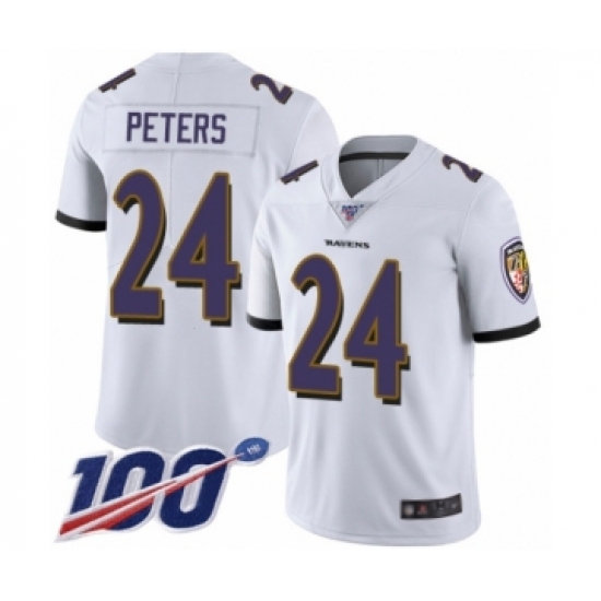 Men's Baltimore Ravens #24 Marcus Peters White Vapor Untouchable Limited Player 100th Season Football Jersey - Ujersey