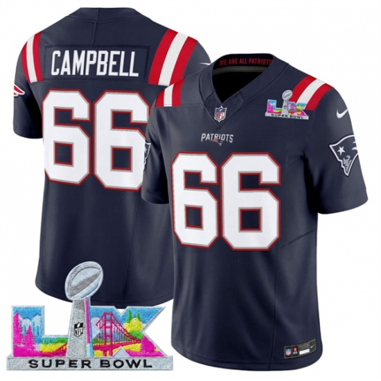 Men's New England Patriots #66 Will Campbell Navy 2025 F.U.S.E. Super Bowl LX Vapor Limited Football Stitched Jersey - Ujersey