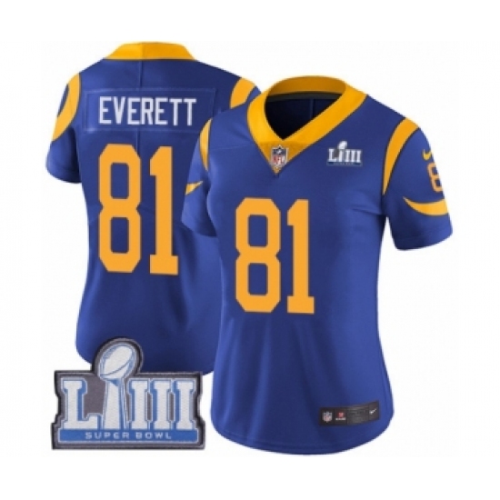 Women's Nike Los Angeles Rams #81 Gerald Everett Royal Blue Alternate Vapor Untouchable Limited Player Super Bowl LIII Bound NFL Jersey - Ujersey