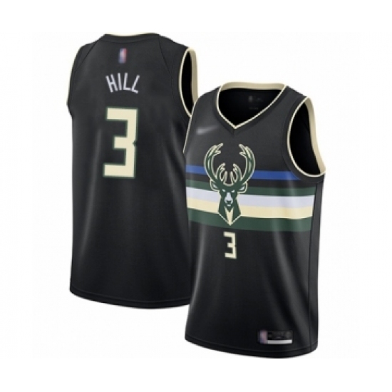Men's Milwaukee Bucks #3 George Hill Authentic Black Finished Basketball Jersey - Statement Edition - Ujersey