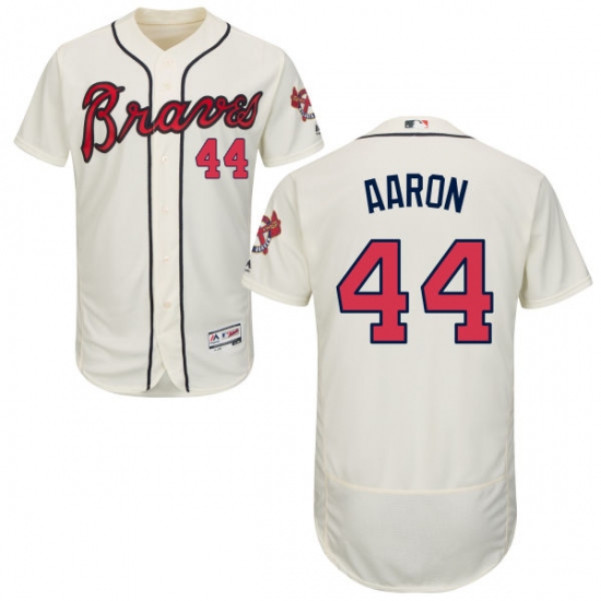 Men's Majestic Atlanta Braves #44 Hank Aaron Cream Alternate Flex Base Authentic Collection MLB Jersey