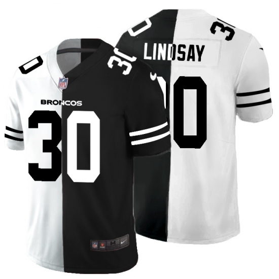 Men's Denver Broncos #30 Phillip Lindsay Black White Limited Split Fashion Football Jersey - Ujersey