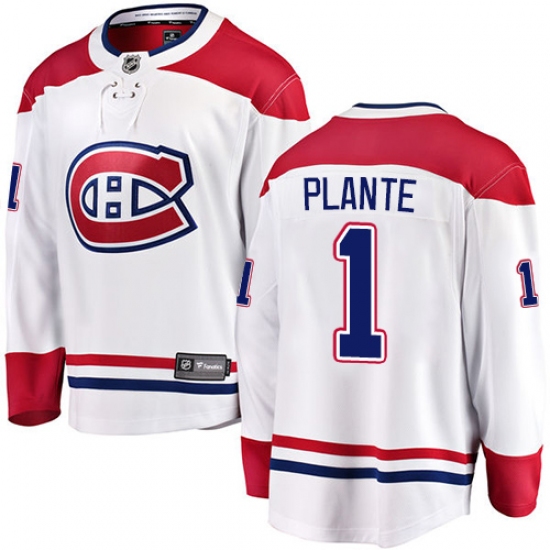 Men's Montreal Canadiens #1 Jacques Plante Authentic White Away Fanatics Branded Breakaway NHL Jersey - Ujersey