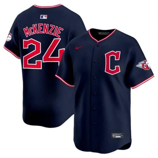 Men's Cleveland Guardians #24 Triston McKenzie Navy 2025 Alternate Limited Stitched Baseball Jersey - Ujersey