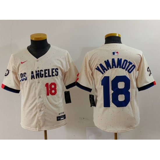 Youth Los Angeles Dodgers #18 Yoshinobu Yamamoto Number Cream 2024 City Connect Limited Stitched Jersey - Ujersey