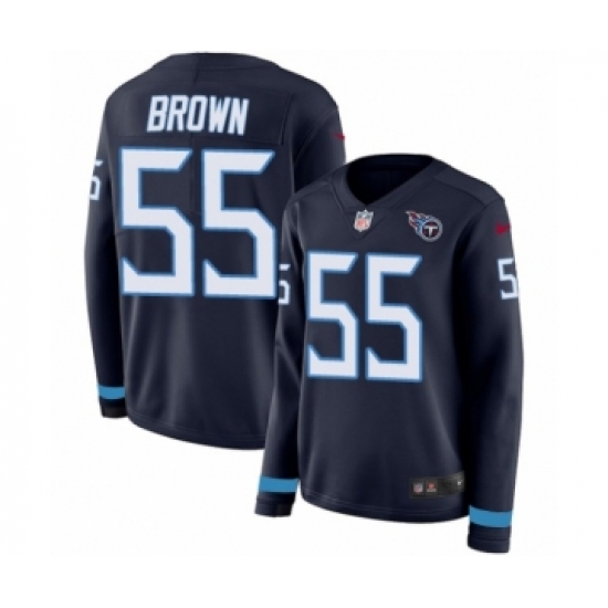 Women's Nike Tennessee Titans #55 Jayon Brown Limited Navy Blue Therma Long Sleeve NFL Jersey - Ujersey