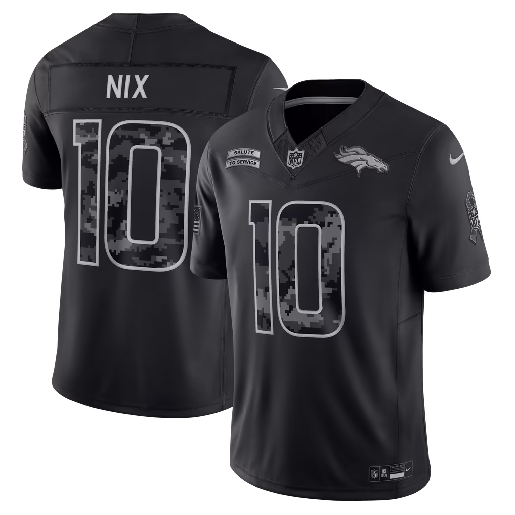 Men's Denver Broncos Bo Nix Nike Black 2026 Salute to Service Stitched Limited Jersey - ujerseystore