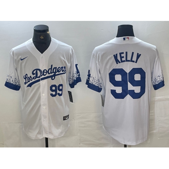 Men's Los Angeles Dodgers #99 Joe Kelly Number White 2021 City Connect Cool Base Stitched Jerseys - Ujersey
