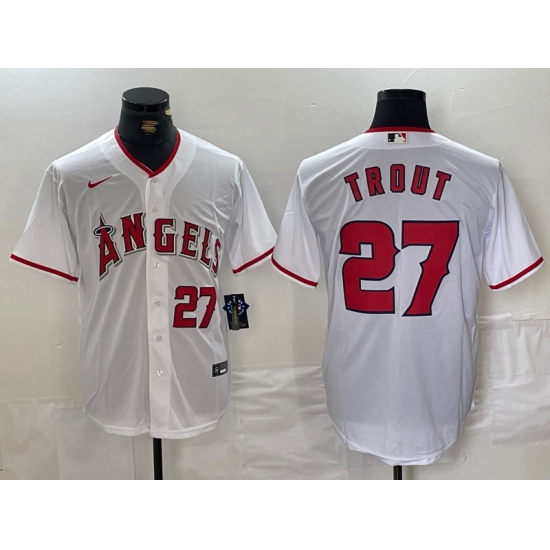Men's Los Angeles Angels #27 Mike Trout White Cool Base Nike Jersey - Ujersey