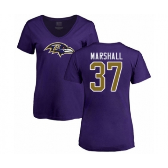 Football Women's Baltimore Ravens #37 Iman Marshall Purple Name & Number Logo T-Shirt - Ujersey