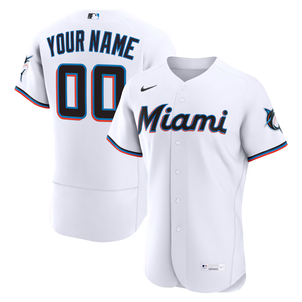Men's Miami Marlins Nike White Home Authentic Custom Jersey - ujerseystore