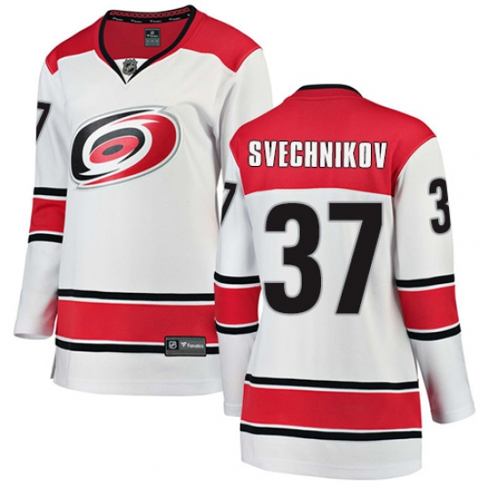 Women's Carolina Hurricanes #37 Andrei Svechnikov Authentic White Away Fanatics Branded Breakaway NHL Jersey - Ujersey
