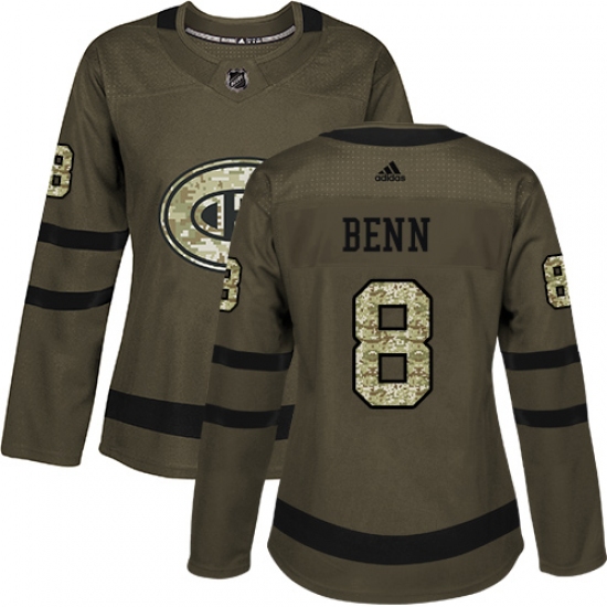 Women's Adidas Montreal Canadiens #8 Jordie Benn Authentic Green Salute to Service NHL Jersey - Ujersey