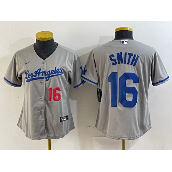 Women's Los Angeles Dodgers #16 Will Smith Gray Alternate Player Number Team Logo Cool Base Jersey