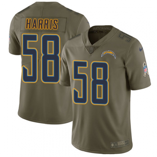 Youth Nike Los Angeles Chargers #58 Nigel Harris Limited Olive 2017 Salute to Service NFL Jersey - Ujersey