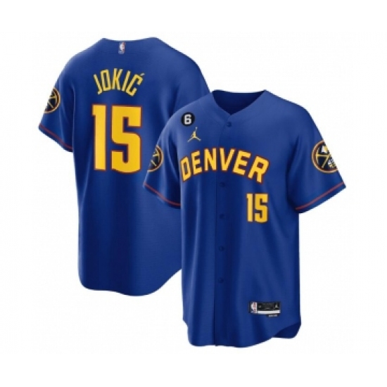 Men's Denver Nuggets #15 Nikola Jokic Blue With No.6 Stitched Jersey - Ujersey