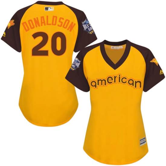 Women's Majestic Toronto Blue Jays #20 Josh Donaldson Authentic Yellow 2016 All-Star American League BP Cool Base MLB Jersey - Ujersey
