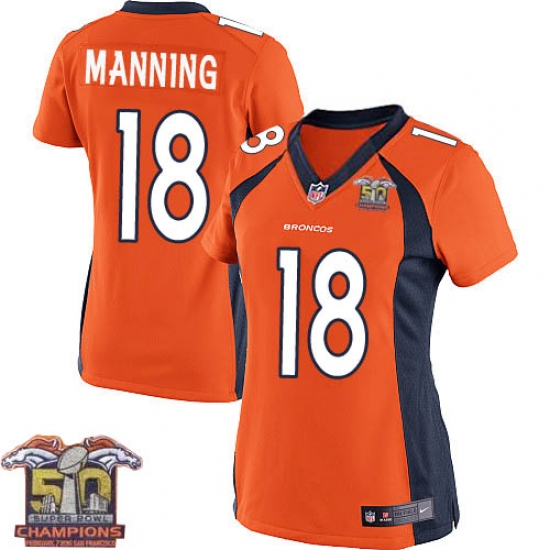 Women's Nike Denver Broncos #18 Peyton Manning Elite Orange Team Color Super Bowl 50 Champions NFL Jersey - Ujersey