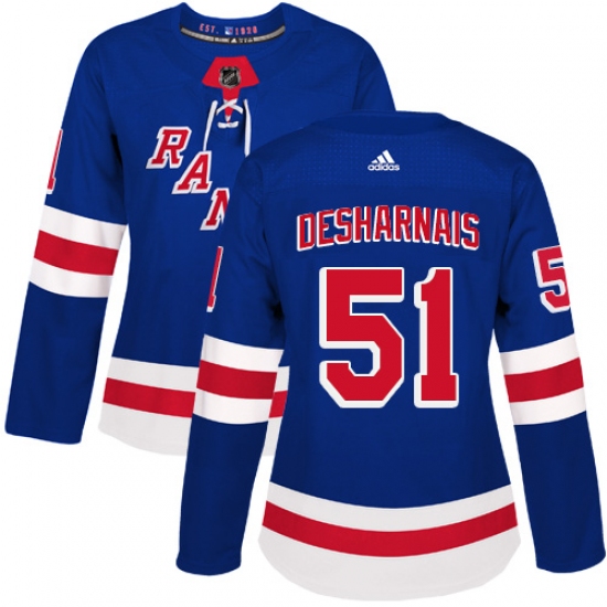 Women's Adidas New York Rangers #51 David Desharnais Premier Royal Blue Home NHL Jersey - Ujersey