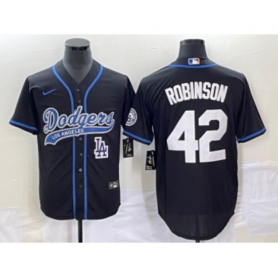 Men's Los Angeles Dodgers #42 Jackie Robinson Black Cool Base Stitched Baseball Jersey1 - Ujersey