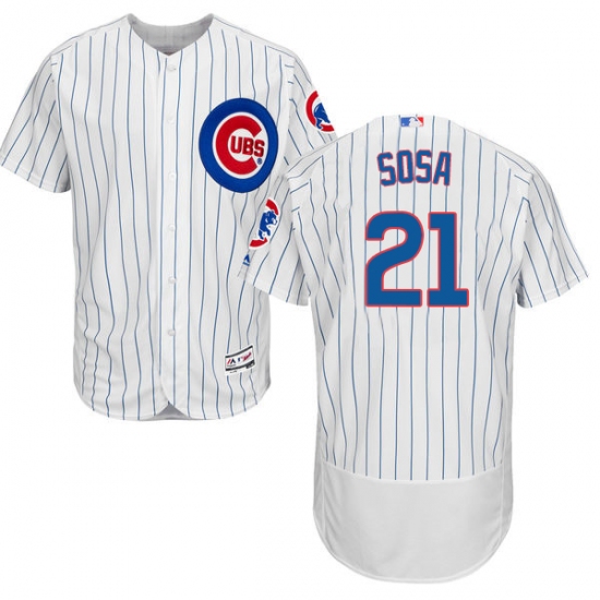 Men's Majestic Chicago Cubs #21 Sammy Sosa White Home Flex Base Authentic Collection MLB Jersey - Ujersey