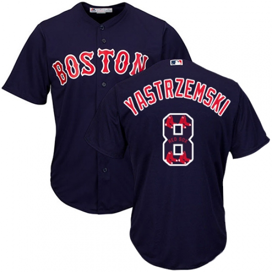Men's Majestic Boston Red Sox #8 Carl Yastrzemski Authentic Navy Blue Team Logo Fashion Cool Base MLB Jersey - Ujersey