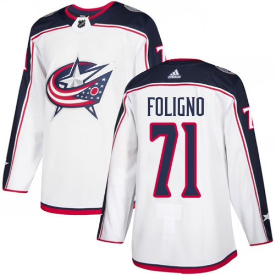 Men's Adidas Columbus Blue Jackets #71 Nick Foligno White Road Authentic Stitched NHL Jersey - Ujersey
