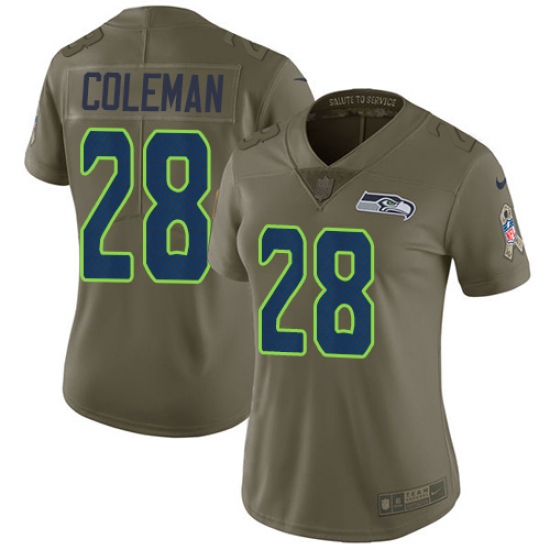 Women's Nike Seattle Seahawks #28 Justin Coleman Limited Olive 2017 Salute to Service NFL Jersey - Ujersey