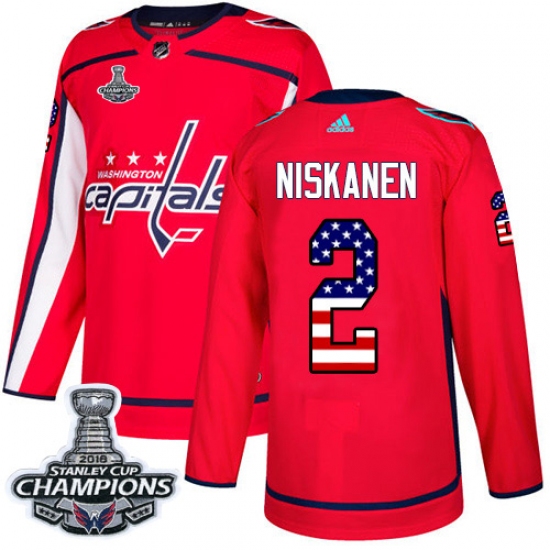 Men's Adidas Washington Capitals #2 Matt Niskanen Authentic Red USA Flag Fashion 2018 Stanley Cup Final Champions NHL Jersey - Ujersey