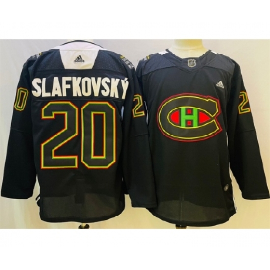 Men's Montreal Canadiens #20 Juraj Slafkovsky 2022 Black Warm Up History Night Stitched Jersey - Ujersey