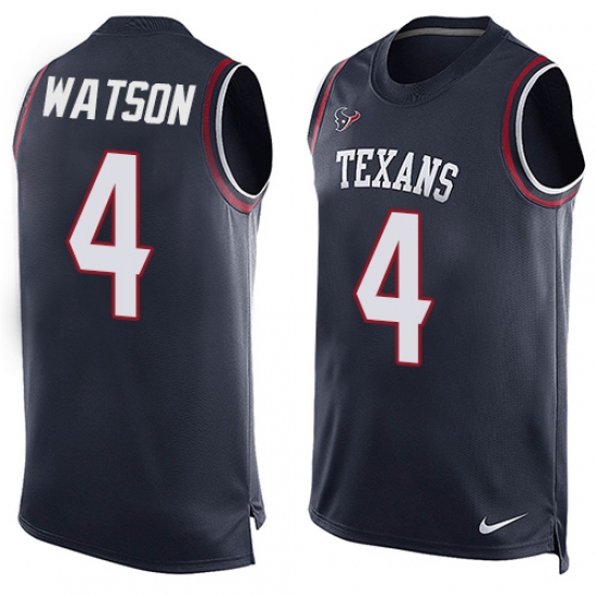Men's Nike Houston Texans #4 Deshaun Watson Limited Navy Blue Player Name & Number Tank Top NFL Jersey - Ujersey