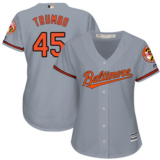 Women's Majestic Baltimore Orioles #45 Mark Trumbo Authentic Grey Road Cool Base MLB Jersey - Ujersey