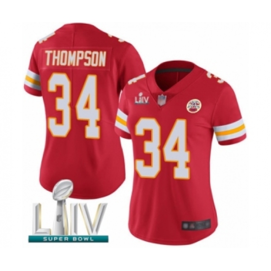 Women's Kansas City Chiefs #34 Darwin Thompson Red Team Color Vapor Untouchable Limited Player Super Bowl LIV Bound Football Jersey - Ujersey