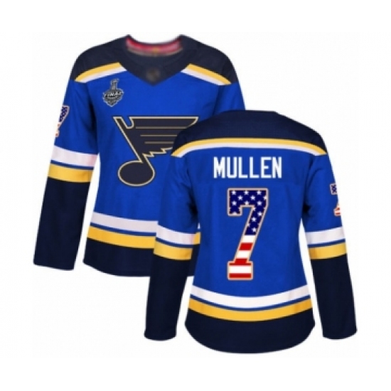 Women's St. Louis Blues #7 Joe Mullen Authentic Blue USA Flag Fashion 2019 Stanley Cup Final Bound Hockey Jersey - Ujersey