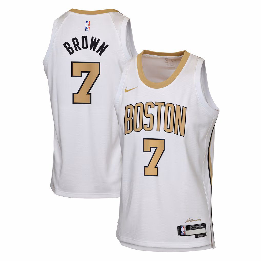Youth Boston Celtics Jaylen Brown Nike White 2025/26 City Edition Swingman Jersey - Ujersey NHL