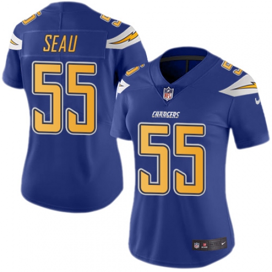 Women's Nike Los Angeles Chargers #55 Junior Seau Limited Electric Blue Rush Vapor Untouchable NFL Jersey - Ujersey
