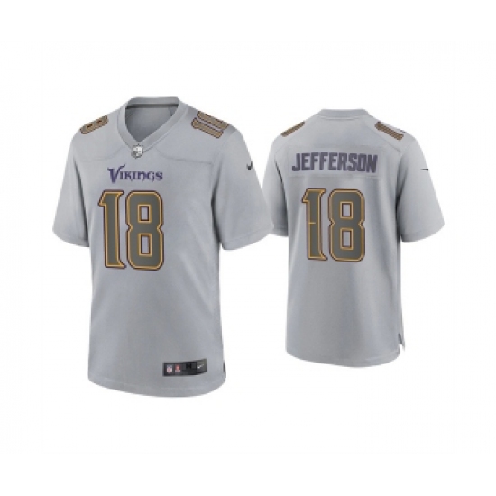 Men's Minnesota Vikings #18 Justin Jefferson Gray Atmosphere Fashion Stitched Game Jersey - Ujersey