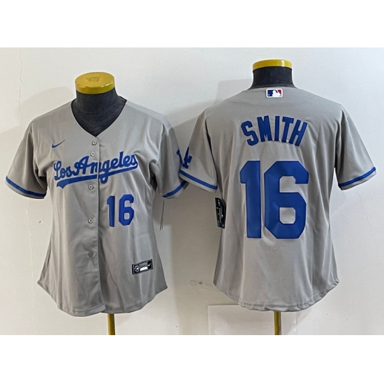 Women's Los Angeles Dodgers #16 Will Smith Gray Alternate Player Number Team Logo Cool Base Jerseys - Ujersey