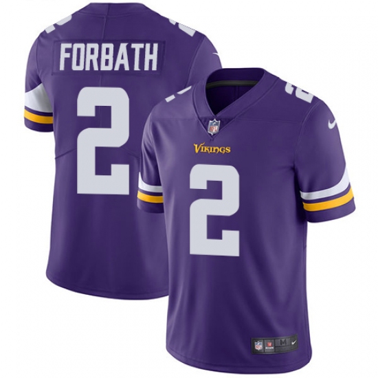 Youth Nike Minnesota Vikings #2 Kai Forbath Purple Team Color Vapor Untouchable Limited Player NFL Jersey - Ujersey