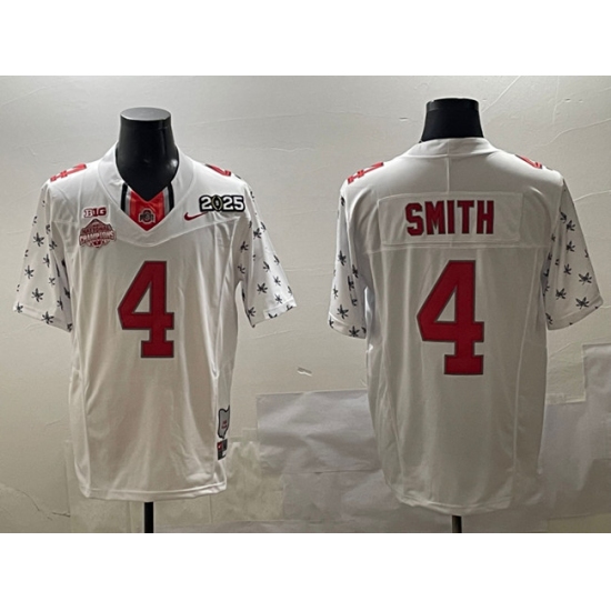 Men's Ohio State Buckeyes #4 Jeremiah Smith White 2025 CFP Final With National Champions F.U.S.E. Vapor Limited Stitched Football Jersey