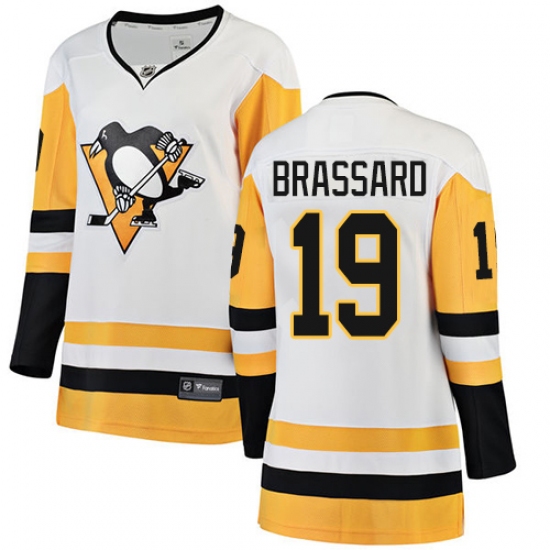 Women's Pittsburgh Penguins #19 Derick Brassard Authentic White Away Fanatics Branded Breakaway NHL Jersey - Ujersey